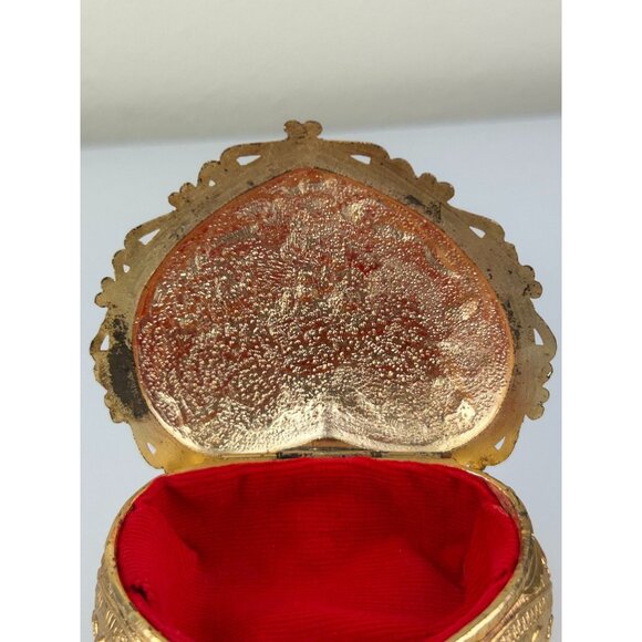 Gold & White Heart Metal Trinket Box Hinged Made in Japan Rose Floral VTG READ - Picture 10 of 16